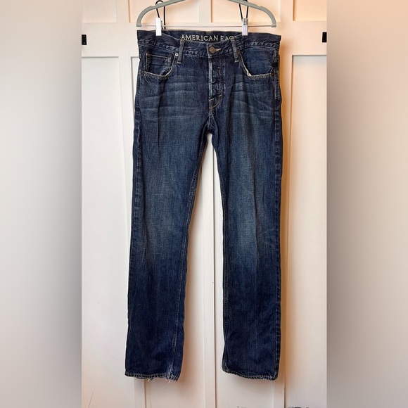Mens American Eagle Jean Relaxed Straight Size 34 / 36 Button Fly Distressed - Picture 1 of 10